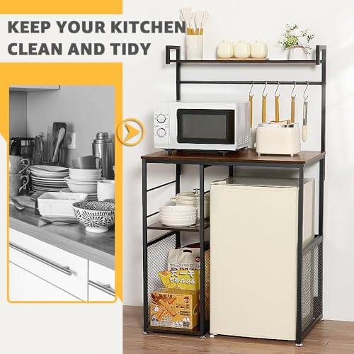 LUCKUP 4-Tier Mini Fridge Cabinet with Shelves and Adjustable Feet, Rustic Brown Kitchen Storage Rack