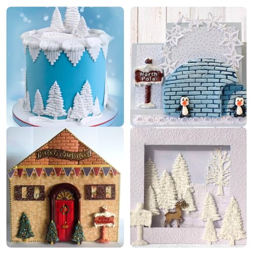 Christmas Tree Silicone Molds 4pc m136 - Pine, Snowflake & Fir Fondant & Chocolate Molds
