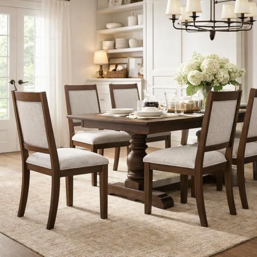Open Back Upholstered Dining Chairs with Wood Frame - Set of 2