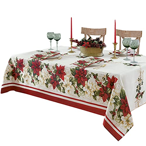 Newbridge Christmas Presley Red & White Poinsettia 60 x 144 Inch Rectangle Tablecloth