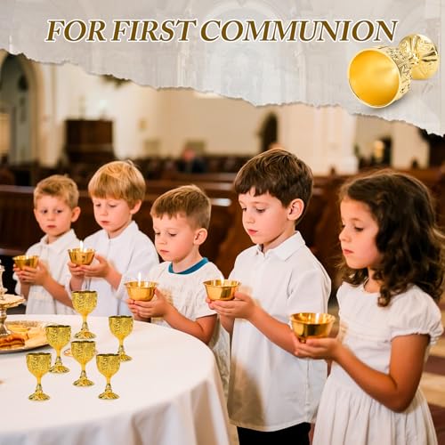 12-Piece Mini Vintage Metal Goblet Set, Gold Floral Embossed Shot Glasses
