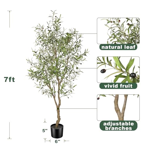 7ft Faux Olive Tree with Realistic Leaves - Indoor Decor