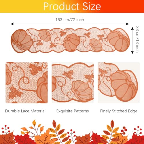 Thanksgiving Lace Table Runner 72in - Fall Decor with Pumpkin Pattern (Variation: Thanksgiving Style F)