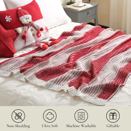 Amélie Home Two-Tone Chenille Knit Throw Blanket 50x60 Red