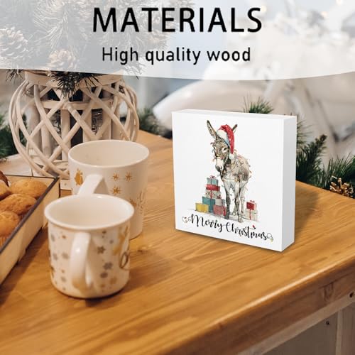 BNHJKFQZ Donkey Christmas Decor Watercolor Sign - Merry Christmas Wooden Box Sign - 5x5 Inch - Christmas-10