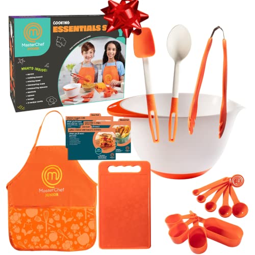 Kids Cooking Essentials Set 9-Piece Kit with Apron and Recipe Cards