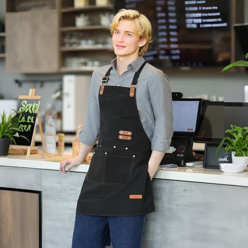Heavy Duty Chef Apron with Pockets - Water Repellent Adjustable Kitchen Wear