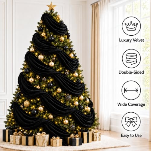 Yinder Black Velvet Christmas Garland 16.5ft – Extra Wide, Double-Sided Luxury Ribbon