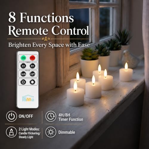 6-Pack Flameless Wax LED Votive Candles with Remote for Home Decor - White