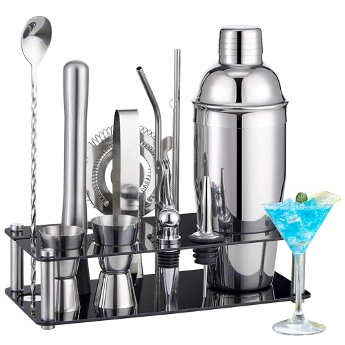 Wukuna 15-Piece Cocktail Bartender Kit with Stainless Steel Shaker & Acrylic Stand