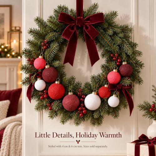 Mystarae Crimson Frost Textured Red Mix 2.4in 16Pcs Christmas Ornaments Set