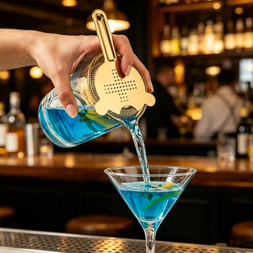 Homestia Hawthorne Cocktail Strainer Gold - 2-Prong Bar Tool for Shaken Drinks