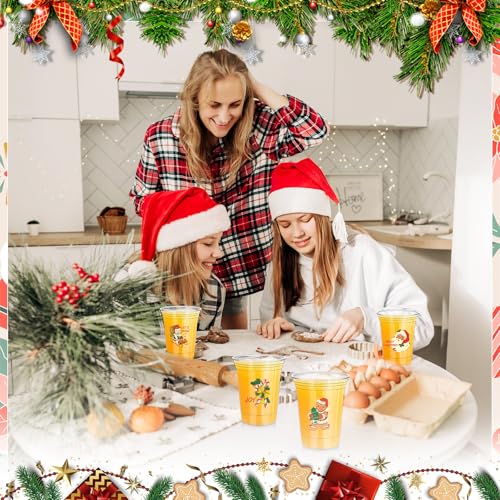 Mimorou 100 Pcs Christmas Plastic Cups 12oz Retro Xmas Party Disposable