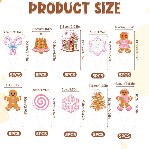 Pink Gingerbread Christmas Cupcake Toppers 50Pcs Non-Edible Party Decorations