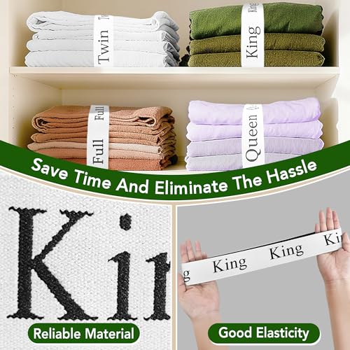 20-Pack Elastic Bed Sheet Organizer Bands with Printed Size Labels