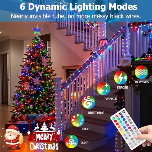 100ft Outdoor LED Rope Lights, IP68 Waterproof 25 Color Changing String Lights