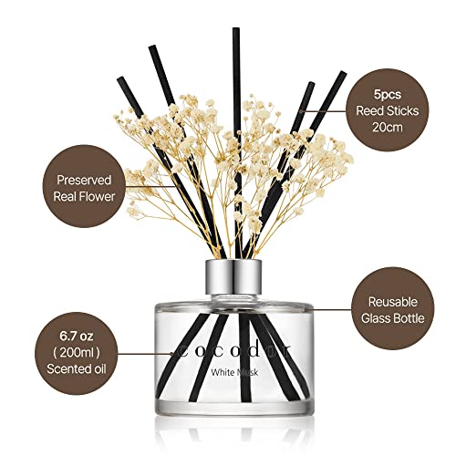 White Jasmine Flower Reed Diffuser Set (6.7 oz) - Home Fragrance Decor