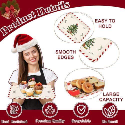 Whaline Christmas Tree Plastic Serving Trays Set of 3, 10x13 Inch Holiday Platters