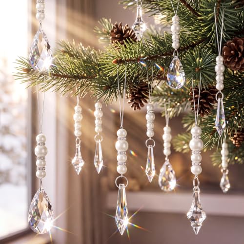 Kenning 12 Pcs Christmas Pearl Crystal Ornaments - 3 Styles, 4.3 Inch, 12/Classic