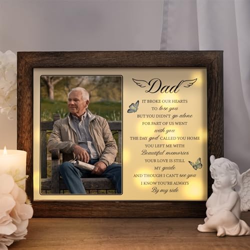 Memorial Shadow Box for Loss of Dad, Sympathy Picture Frame with LED Lights