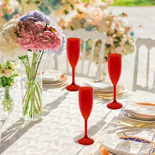 JLYLOL 48 Pcs Champagne Flutes - 5.4oz Plastic Stemware, Red (Variation Red) for Parties