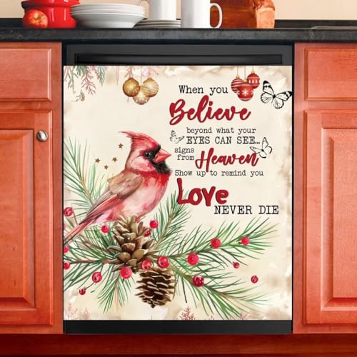 Cardinal Christmas Dishwasher Cover Magnet 23x26 with Pine Tree Birds - Reusable Kitchen Decor (Variation 0722-qtjy-sticker3-6)