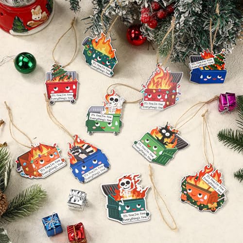 Syhood 10pcs Christmas Dumpster Fire Ornaments - Funny Wooden Holiday Decor