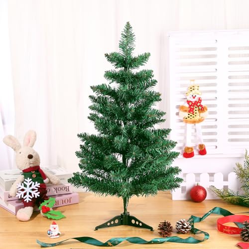 Gloreyan 2FT Green Artificial Christmas Tree Tabletop with Plastic Stand - Mini Xmas Pine