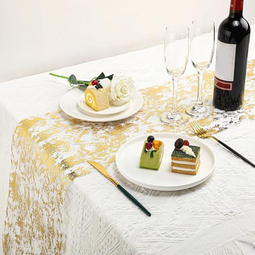 Tegeme Metallic Gold Table Runner 11 Inch x 99 Feet Glitter Foil Decor for Celebrations