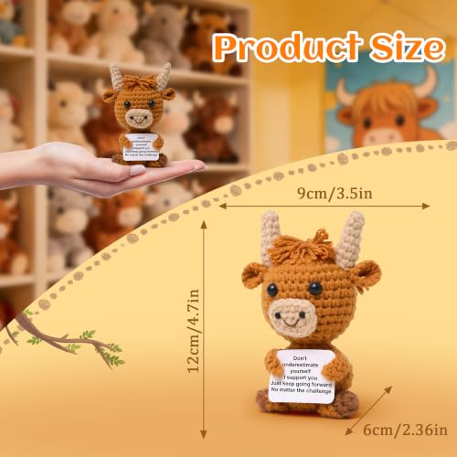 Handmade Highland Cow Crochet Plush with Positive Affirmation Card