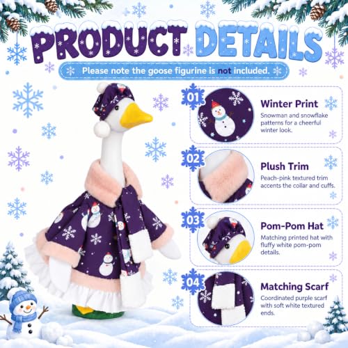 Bigwish Winter Snowmen Porch Goose Outfit for 23" Holiday Decor, Christmas Snowflake Costume