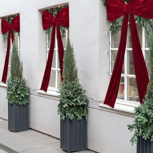 Suncalla Velvet Wine Red Christmas Tree Topper Bows 49x19 Inches, 2-Pack