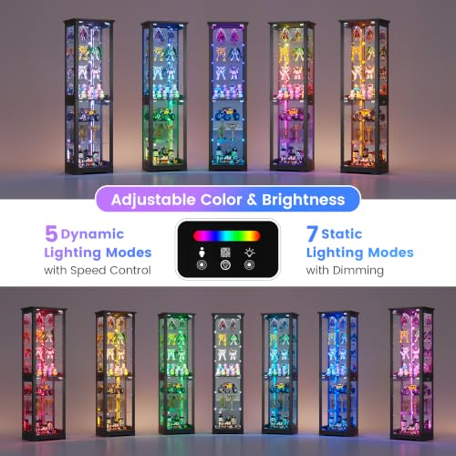 7-Tier Glass Display Cabinet with RGB LED Lights and Motion Sensor