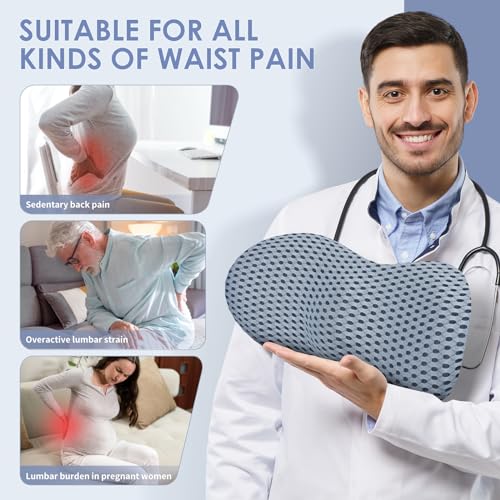 Memory Foam Lumbar Support Pillow for Back Pain Relief - Gray