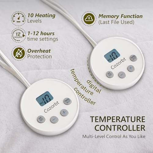 Queen Size Heated Mattress Pad with Dual Control and 10 Heat Settings