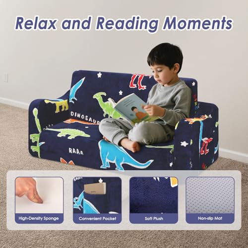 2-in-1 Glow-in-the-Dark Toddler Sofa Bed Convertible 2-Seat Couch