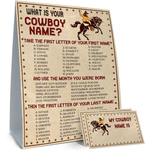 Western Cowboy Name Game Party Activity with Sign and 30 Name Tag Stickers