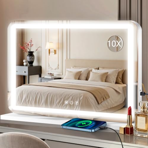 White 23x18 Inch LED Lighted Makeup Vanity Mirror with Dimmable Lights & Touch Control