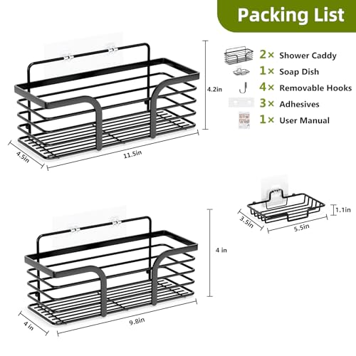 3-Piece Stainless Steel Shower Organizer Set with Soap Holder and Hooks