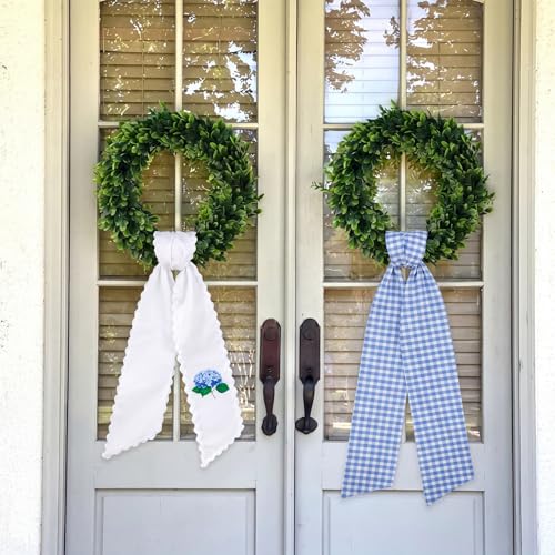 Hydrangea Wreath Sash 2 Piece Set Ric Rac Trim Front Door Decor