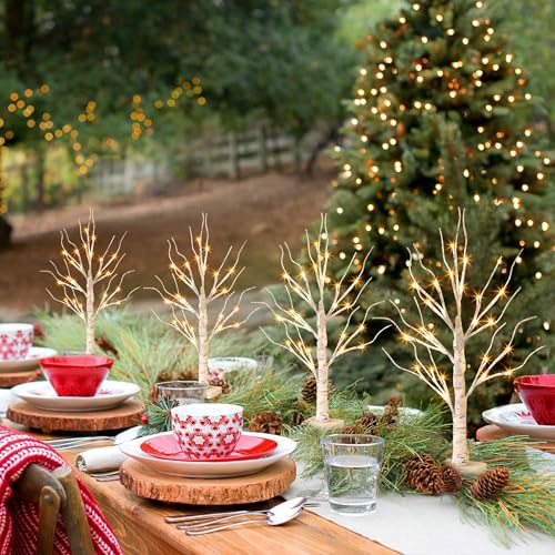 PABIPABI 4-Light LED Birch Trees with Timer Battery-Powered Christmas Decor