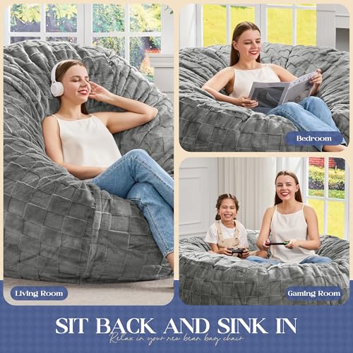 5FT Oversized Memory Foam Bean Bag Chair - Washable Plush Grey Lounger