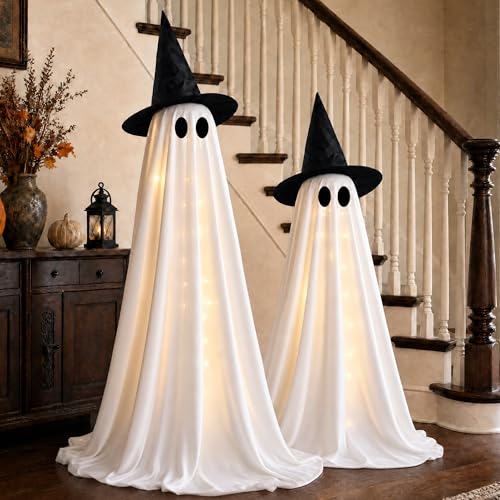 2-Pack Light Up Halloween Standing Ghost Decor with Tripod Lights