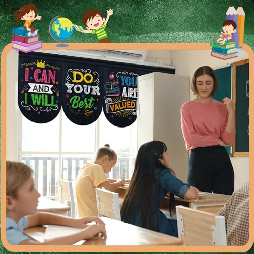8 Pcs Motivational Classroom Curtains, Growth Mindset Window Panels 36x24