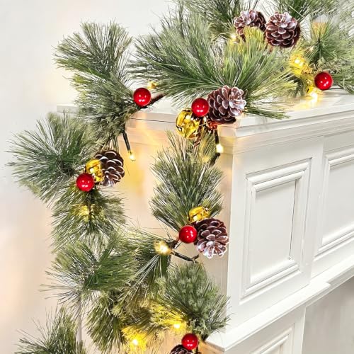 6ft Pre-Lit Smoky Pine Garland with 20 LEDs, Timer Battery Operated