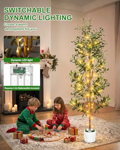 6Ft Tall Artificial Olive Tree with LED Light & Planter