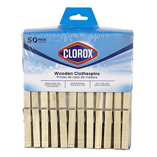 Heavy-Duty Wooden Clothespins with Rust-Resistant Spring, 50-Pack