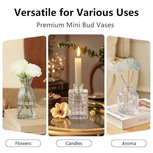 Clear Glass Bud Vases Set of 22 - Vintage Small Flower Vases for Centerpieces