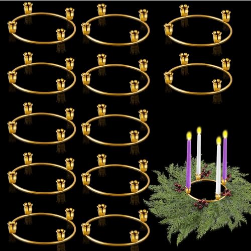 Gold Metal Advent Wreath Candle Holder Rings - 12 Pack Christmas Centerpiece