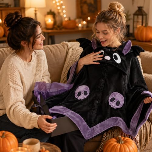 Women's Halloween Wearable Blanket Hoodie, Plush Animal Oversized Blanket